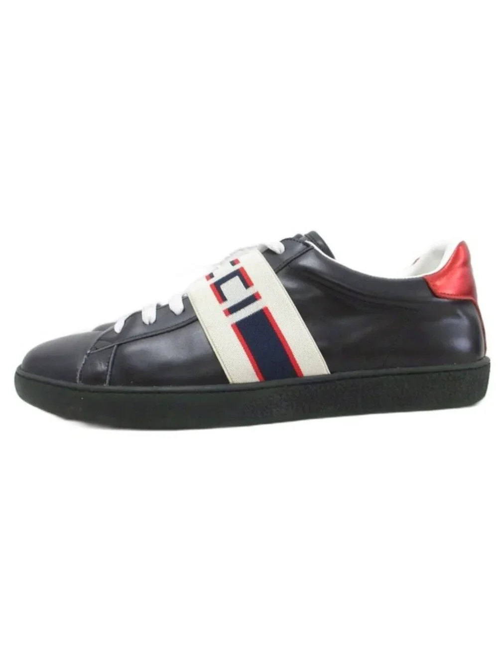 Gucci Ace Stripe Sneakers Low Cut Shoes Logo Black Ivory
